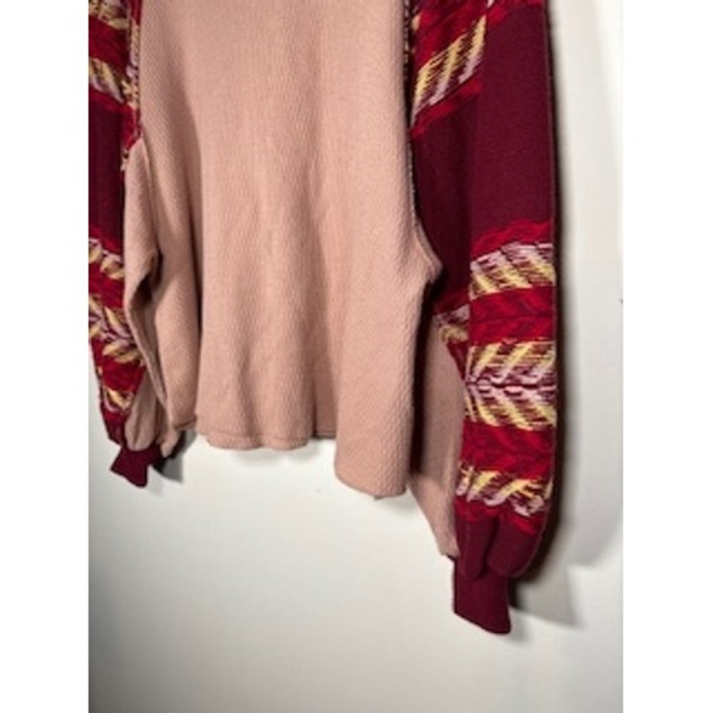 We The Free Free People Rainbow Dreams Thermal Top XS Pink Burgundy Boho Shirt - Picture 4 of 8